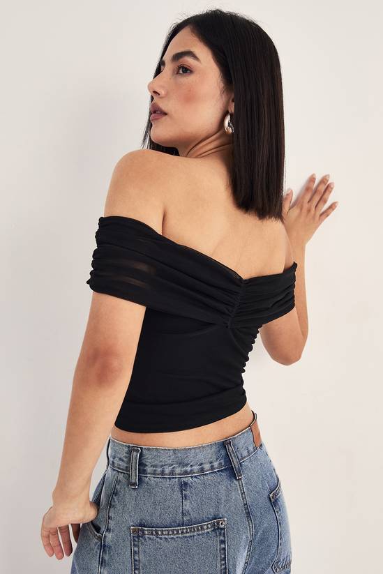 Ruched Bardot Cut-Out Top